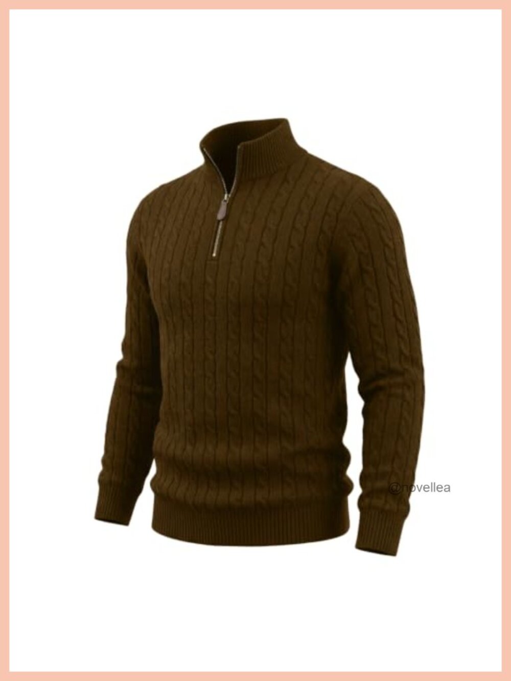 Men's Cable Knit Quarter Zip Pullover Sweater Mock Neck Slim Fit